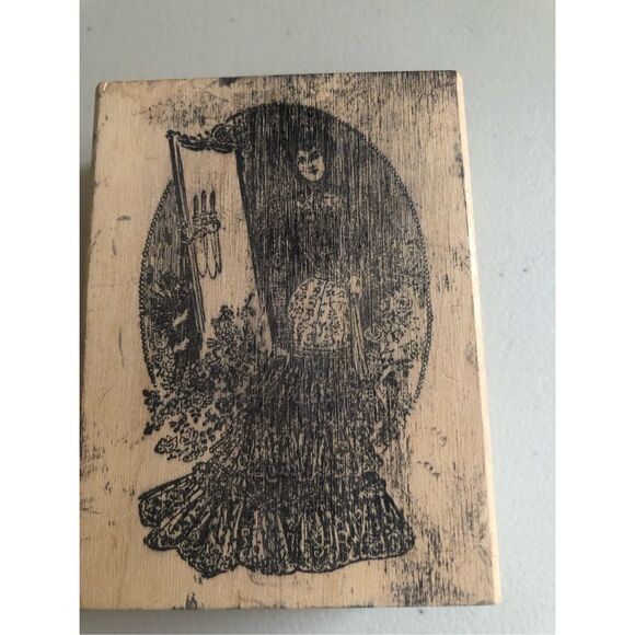 Francisco Rubber Stamp Gothic Lady with Candles Oval 1992 Vintage Wood Mounted - Picture 4 of 13